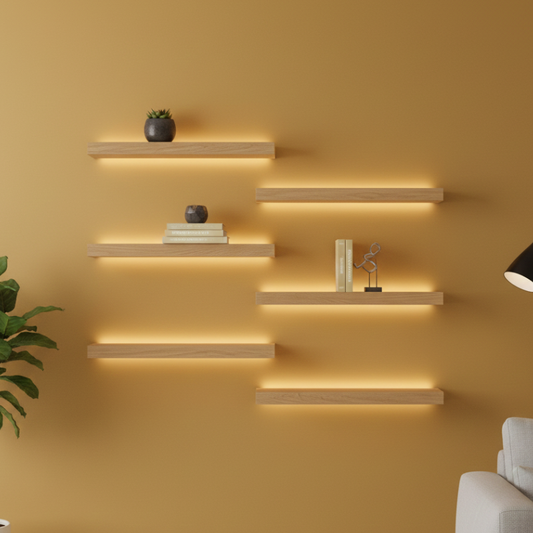Set d'étagères murales minimalistes avec LED